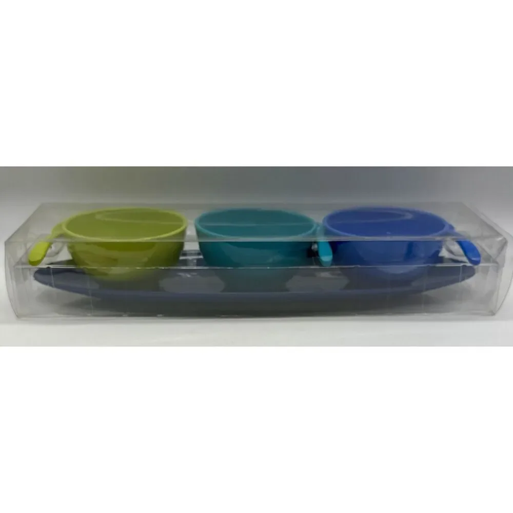 Set Of Three Acrylic Bowls‎ With Matching Spoons And Serving Tray Unbranded